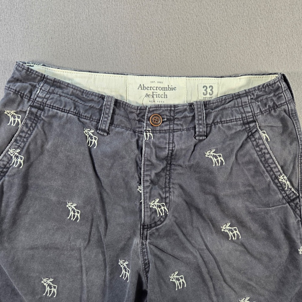 Abercrombie & Fitch Mens 33 Grey Moose Print Heavyweight Cotton Chino Shorts - Picture 3 of 9